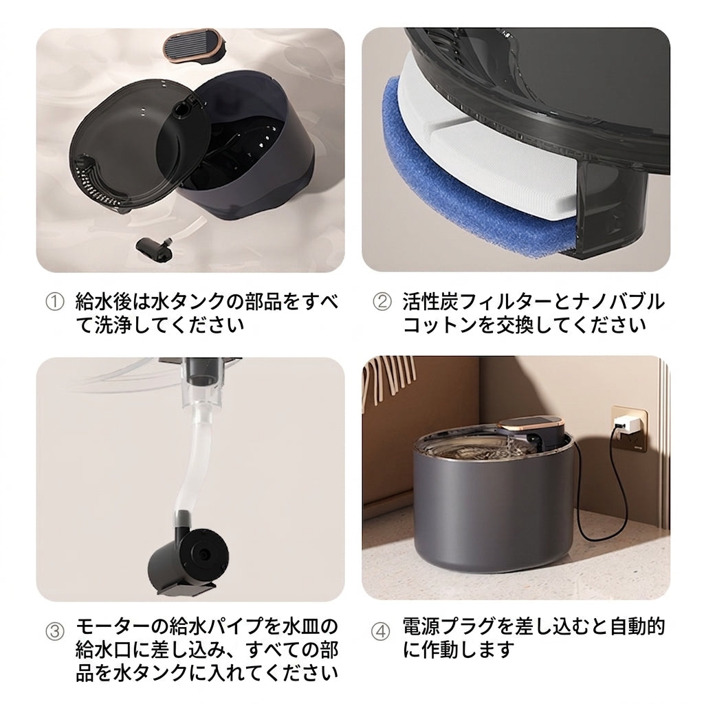 猫犬用自動給水器｜静音・循環ろ過フィルター付き